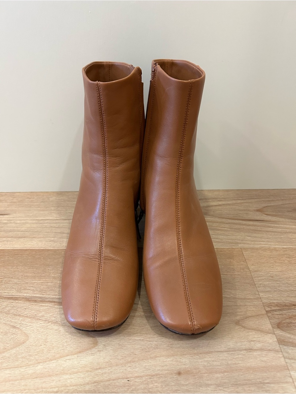Everlane Women's Cognac Leather Square-Toe Ankle Booties